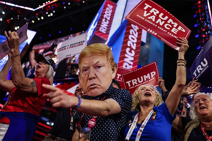 Dancing Trump supporters revel in victory speech, with Democrats despondent