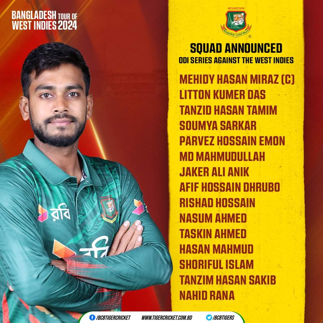 BCB announce squad for ODI series against West Indies