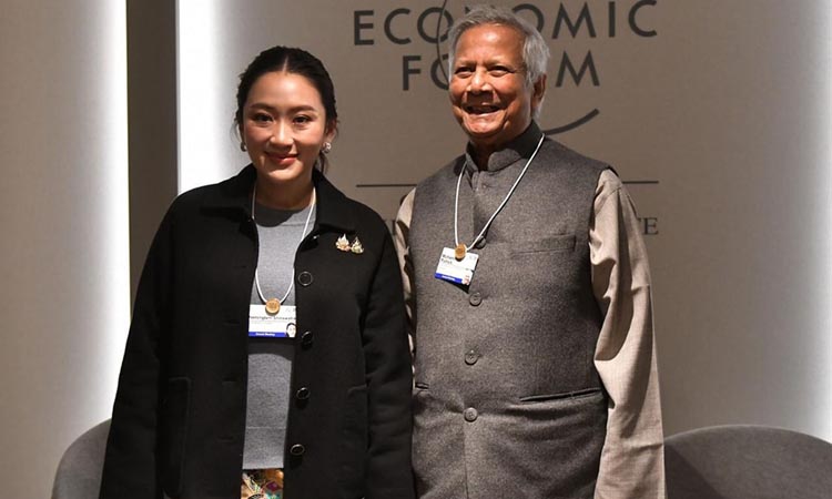 Chief Adviser Professor Muhammad Yunus held a meeting today with Thai Prime Minister Paetongtarn Shinawatra on the sidelines of the WEF summit in Davos, Switzerland. Photo: Chief Adviser GOB Facebook page.