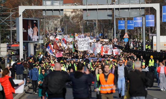 Student protesters block major road junction in Serbia capital