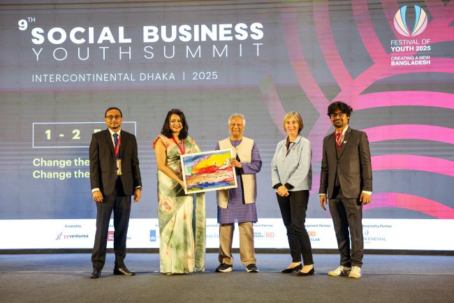 Chief Adviser Professor Muhammad Yunus attended the '9th Social Business Youth Summit' today at a city hotel in Dhaka. Photo: CA Press Wing