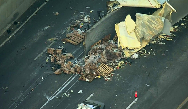 Truck crash leaves eggs on US freeway